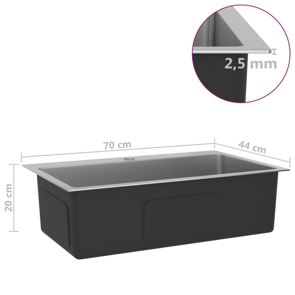 Lavello Cucina Lavorato a Mano con Foro Rubinetto Acciaio Inox - doomostore