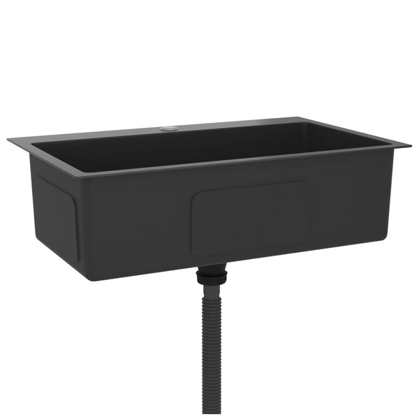 Lavello Cucina Lavorato a Mano Foro Rubinetto Nero Acciaio Inox - doomostore
