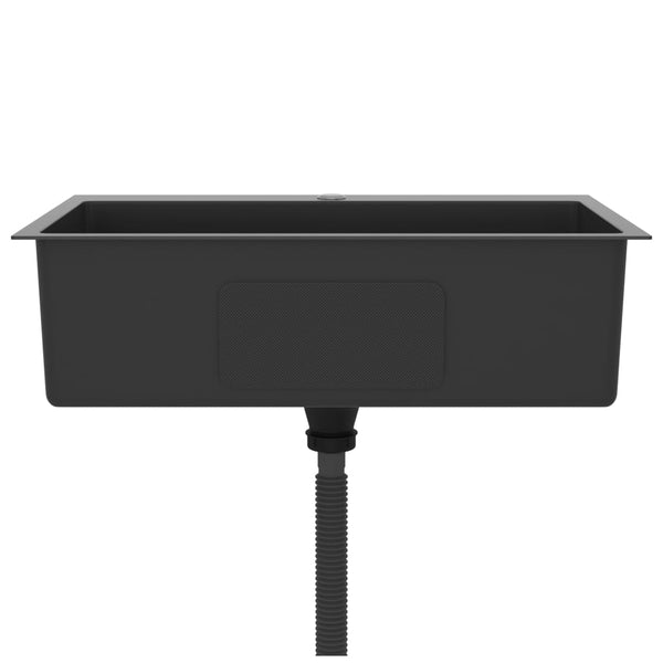 Lavello Cucina Lavorato a Mano Foro Rubinetto Nero Acciaio Inox - doomostore