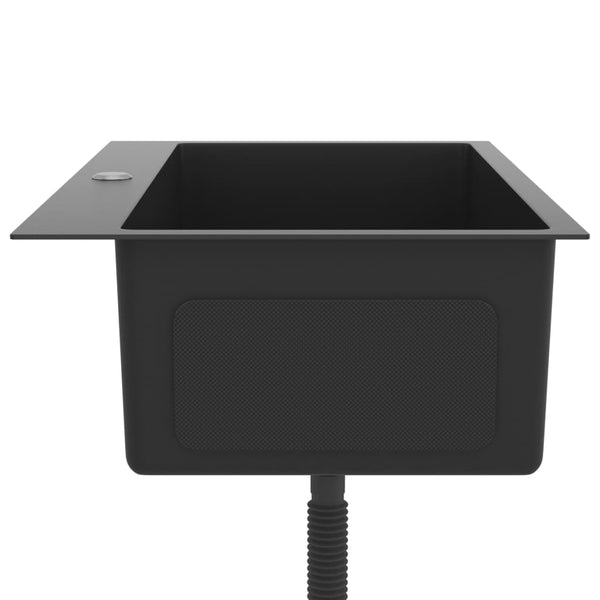Lavello Cucina Lavorato a Mano Foro Rubinetto Nero Acciaio Inox - doomostore