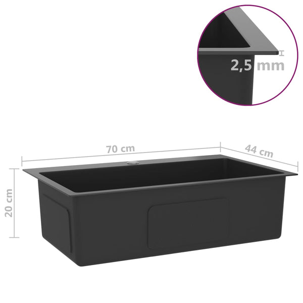 Lavello Cucina Lavorato a Mano Foro Rubinetto Nero Acciaio Inox - doomostore