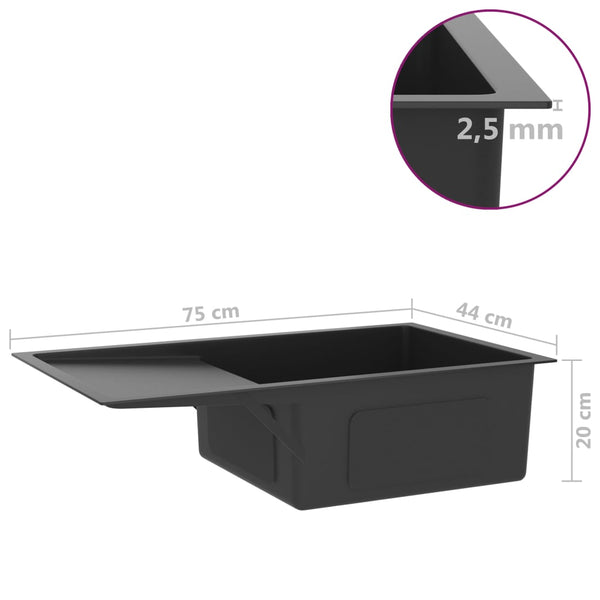Lavello da Cucina Lavorato a Mano con Filtro Nero Acciaio Inox - doomostore