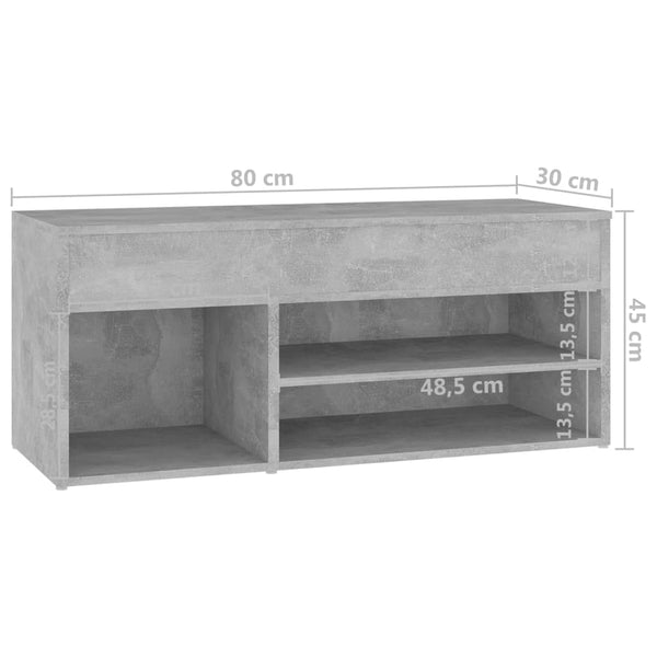 Panca Portascarpe Grigio Cemento 80x30x45 cm in Truciolato - doomostore