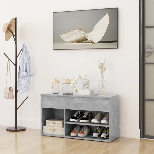 Panca Portascarpe Grigio Cemento 80x30x45 cm in Truciolato - doomostore