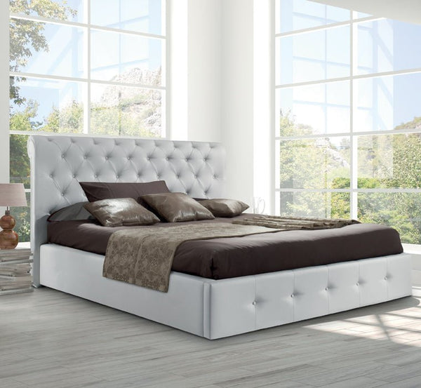 Letto Chester imbottito in ecopelle con contenitore - doomostore