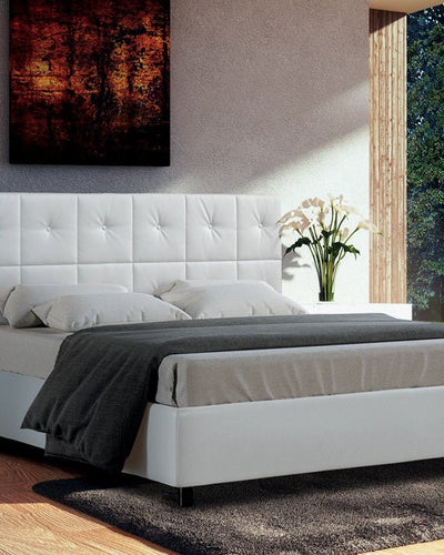 Letto Luna Bianco imbottito in ecopelle con contenitore
