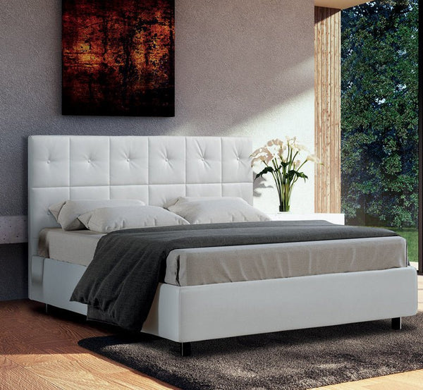 Letto Luna Bianco imbottito in ecopelle con contenitore - doomostore
