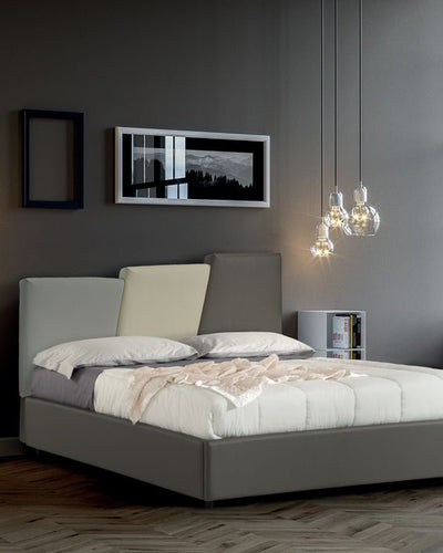 Letto Zeus bianco imbottito in ecopelle con contenitore