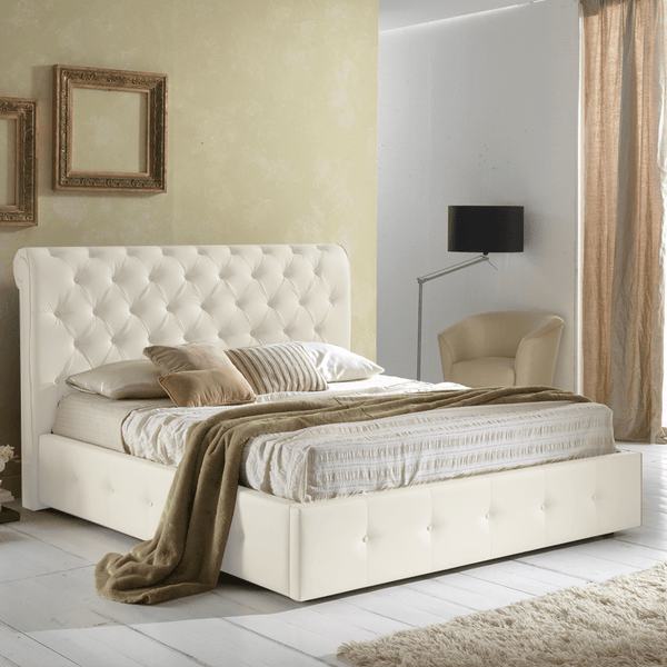 Letto Chester imbottito in ecopelle con contenitore - doomostore
