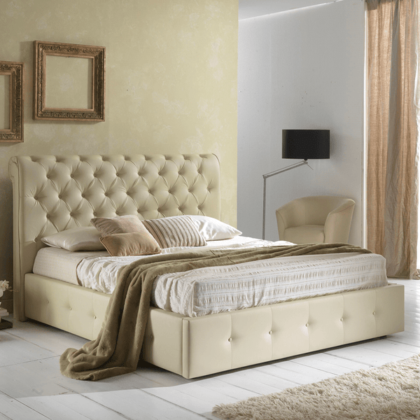 Letto Chester imbottito in ecopelle con contenitore - doomostore